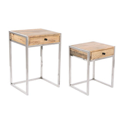 Set van 2 tafels Home ESPRIT Bruin Zilverkleurig Natuurlijk Staal Mangohout 45,5 x 41 x 66,5 cm