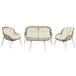 Tafelset met 3 fauteuils Home ESPRIT Wit Zwart Beige Metaal Kristal Synthetische rotan 130 x 76 x...