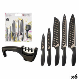 Messen Set Kinvara KT157095 Zwart Roestvrij staal Polypropyleen messenslijper (6 Stuks)
