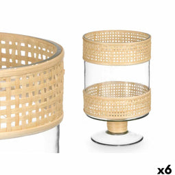 Kaarshouder GiftDecor SG-29684 Transparant Natuurlijk Glas Rotan 15,5 x 24 x 15,5 cm (6 Stuks)