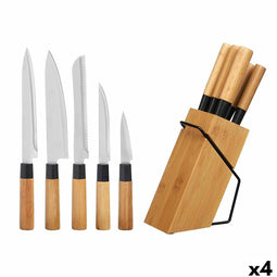 Set Messen met Houten Basis Kinvara KT171028A 6PCS Natuurlijk Bamboe Staal (4 Stuks)