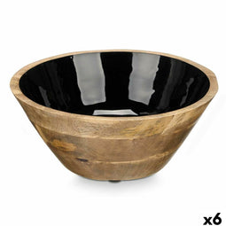 Kom GiftDecor MALI-701 B Zwart Glazuur Mangohout 24,3 x 10,5 x 24,3 cm (6 Stuks)