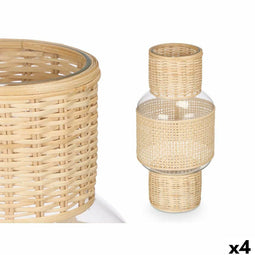 Kaarshouder GiftDecor SG-29652 Transparant Natuurlijk Glas Rotan 18 x 38 x 18 cm (4 Stuks)