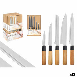 Messen Set Kinvara SJ6533B Bruin Metaal Bamboe (12 Stuks)