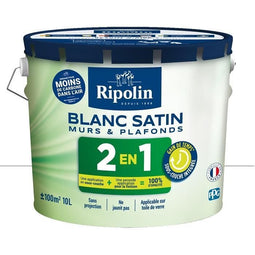 RIPOLIN Witte muur- en plafondverf met geïntegreerde onderlaag - Satijnwit - 10 L