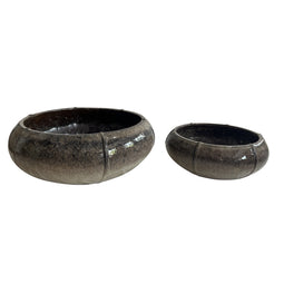 PTMD Azad Cream Ceramic Bowl Pot Low Round Set Of 2