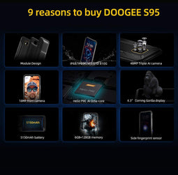 DOOGEE S95 (2020) Flaggschiff Outdoor Handy ohne Vertrag HELIO P90 Octa-Kern 6GB RAM 128GB ROM Android 9.0, 48 MP AI-Dreifachkamera, IP68 wasserdicht stoßfest, 6,3-Zoll-FHD+, NFC, kabellose Aufladung
