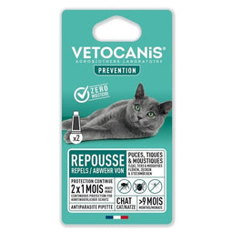 VETOCANIS 2 Anti-vlooien en anti-teken pipetten - Voor Cat - 2x 1 maand bescherming