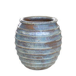 PTMD Maeghan Cream Round Ceramic Pot Lines Rough Finish