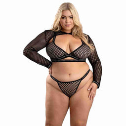 Ondergoed Set Fantasy Lingerie Zwart (Queen size) (Queen)