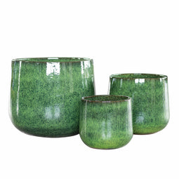 PTMD Novii Green Ceramic Glazed Pot Set Of 3 Round