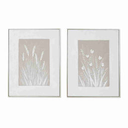 Canvas Home ESPRIT Wit Beige Blommor Scandinavisch 62 x 4,5 x 82 cm (2 Stuks)