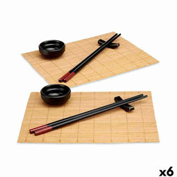 Sushi-set Kinvara SJ4702 Zwart Natuurlijk Bamboe Porslin (8 Onderdelen) (6 Stuks)