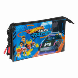 Pennenetui met 3 vakken Hot Wheels Let's race Blauw Zwart 22 x 12 x 3 cm