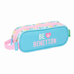 Pennenetui met 2 vakken Benetton Unique Roze Turkoois 21 x 8 x 6 cm