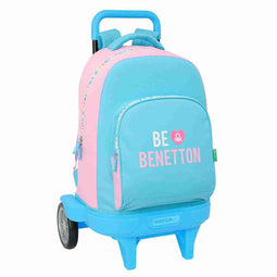 Schoolrugzak met Wielen Benetton Unique Roze Turkoois 33 x 45 x 22 cm