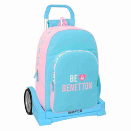 Schoolrugzak met Wielen Benetton Unique Roze Turkoois 30 x 46 x 14 cm