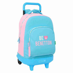 Schoolrugzak met Wielen Benetton Unique Roze Turkoois 33 x 45 x 22 cm