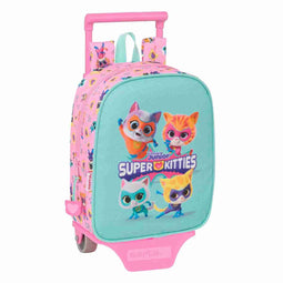 Schoolrugzak met Wielen SuperKitties Roze Turkoois 22 x 27 x 10 cm