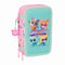 Driedubbele Pennenzak SuperKitties Roze Turkoois 12,5 x 19,5 x 5,5 cm 37 Onderdelen
