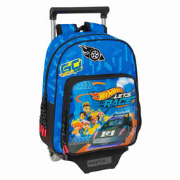 Schoolrugzak met Wielen Hot Wheels Let's race Blauw Zwart 27 x 33 x 10 cm