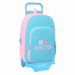 Schoolrugzak met Wielen Benetton Unique Roze Turkoois 30 x 46 x 14 cm