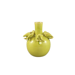 PTMD Emmelyn Green Bulb Ceramic Glazed Vase Birds S