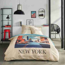 Beddengoedset - TODAY - JAVA - 2 personen - 240x220 cm - Katoen - New York print - Beige