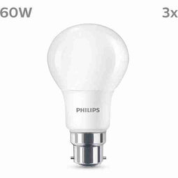 LED-lamp - PHILIPS - 60 W - B22 - Warm wit - Mat - Niet dimbaar - 3 stuks