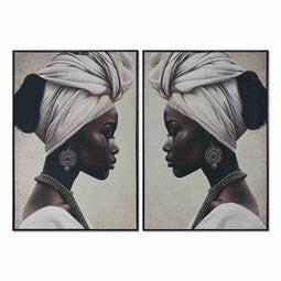 Schilderij Home ESPRIT Bruin Beige Koloniaal Fluweel Afrikaanse 83 x 4 x 123 cm (2 Stuks)