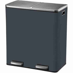 Keukenprullenbak met selectief sorteerpedaal - MAJOR - KITCHEN MOVE - 60L (2x30L) - RVS - Mat grijs