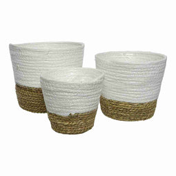 Plantenbakkenset EDM 875984 Wit Bruin Touw (3 Onderdelen)