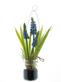 Nova nature - Muscari in glass pot w/hanger blue 18 cm kunstbloem