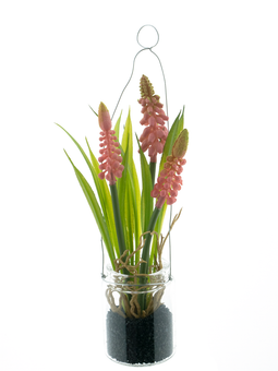 Nova nature - Muscari in glass pot w/hanger pink 18 cm kunstbloem