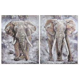 Schilderij Home ESPRIT Olifant Koloniaal 90 x 3 x 120 cm (2 Stuks)