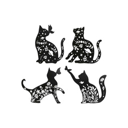 Wanddecoratie Home ESPRIT Zwart Kat 37 x 1,3 x 48 cm (4 Stuks)