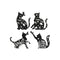 Wanddecoratie Home ESPRIT Zwart Kat 37 x 1,3 x 48 cm (4 Stuks)