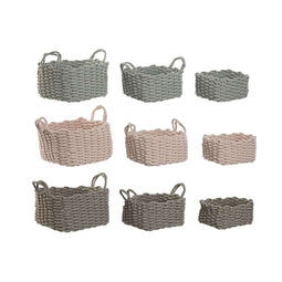 Basket spelset Home ESPRIT Groen Beige Roze Touw (3 Onderdelen) (3 Stuks)