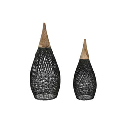 Lampenkap Home ESPRIT Zwart Bamboe Teakhout 35 x 35 x 85 cm (2 Stuks)