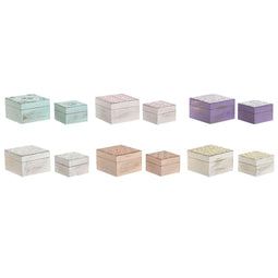 Doos-Juwelenkistje Home ESPRIT Multicolour Roze Lila Mangohout 10 X 10 X 6,6 cm (2 Onderdelen) (6...