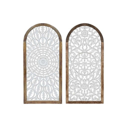 Wanddecoratie Home ESPRIT Wit Natuurlijk Mandala Arabisch 45 x 3,3 x 95 cm (2 Stuks)