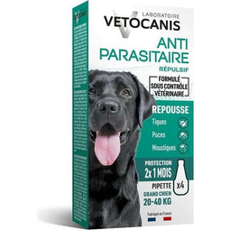 VETOCANIS 4 anti-vlooien en anti-teken pipetten - voor grote honden 20-40 kg - 2x 1 maand bescher...