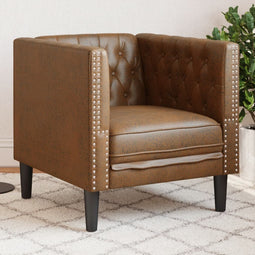Fauteuil Chesterfield-stijl kunstsude bruin