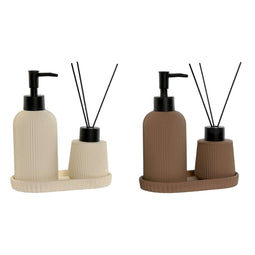 Badset Home ESPRIT Crème Terra cotta ABS Dolomite 17 x 9 x 2 cm 3 Onderdelen (2 Stuks)