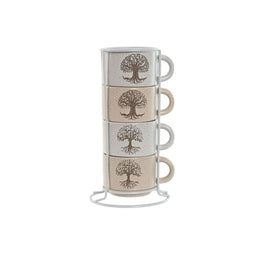 Set van koffiekopjes Home ESPRIT Wit Beige Metaal Keramiek 150 ml