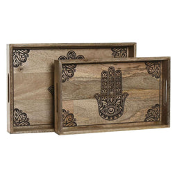 Set van trays Home ESPRIT Natuurlijk Mangohout 43,5 x 27 x 5,5 cm (2 Stuks)