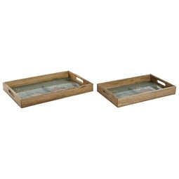 Set van trays Home ESPRIT Blauw Natuurlijk Mangohout 43,5 x 27 x 5,5 cm (2 Stuks)