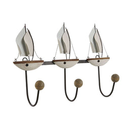Wandkapstok Home ESPRIT Wit Metaal Paulownia hout Jacht 39 x 10 x 26,5 cm