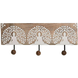 Wandkapstok Home ESPRIT Wit Zwart Natuurlijk Metaal Mangohout Boeddha 38 x 5 x 16 cm