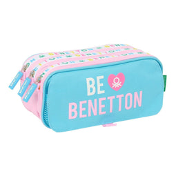 Pennenetui met 3 vakken Benetton Unique Roze Turkoois 21,5 x 10 x 8 cm